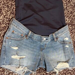Abercrombie & Fitch Ripped Maternity Blue Denim Shorts